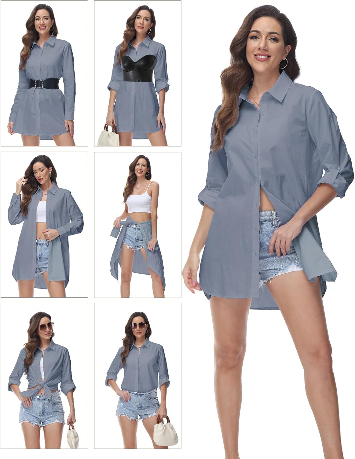 Blusa de algodón cuello V 3/4 Blusa de algodón cuello V 3/4